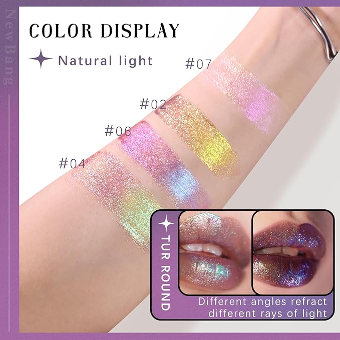 Glitter Chameleon Liquid Lipsticks, Diamond Shimmer Glow Metallic Lip Gloss, Long Lasting Waterproof Shiny Glimmer Sparkly Lipstick for Women Girls Face Eye Glow Christmas Party Makeup Gift 4#