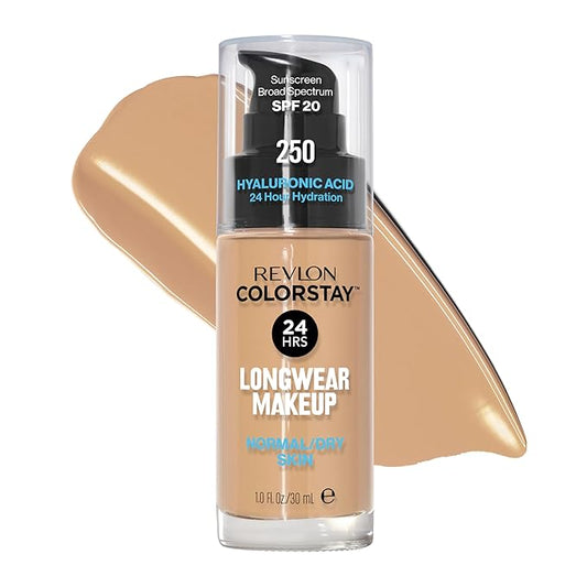 Revlon Liquid Foundation, ColorStay Face Makeup for Normal & Dry Skin, SPF 20, Longwear Medium-Full Coverage with Natural Finish, 250 Fresh Beige, 1 fl oz