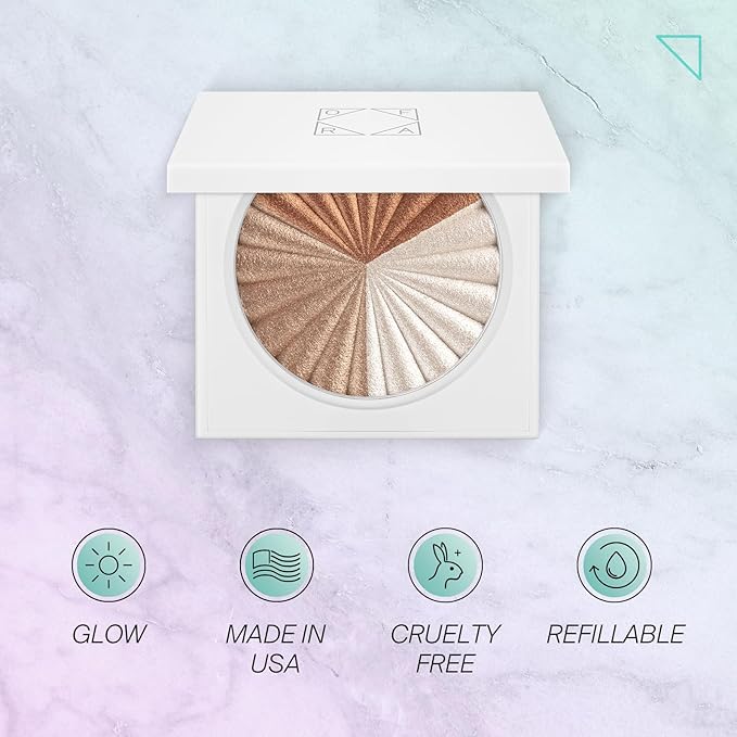 Pressed Powder Highlighter - Face Makeup | Everglow - 3 Shades in 1 Pan | Pearl Shimmer Liquid-To-Baked Powder Highlighter | Refillable Pan | Cruelty-Free Beauty Essential | 7g