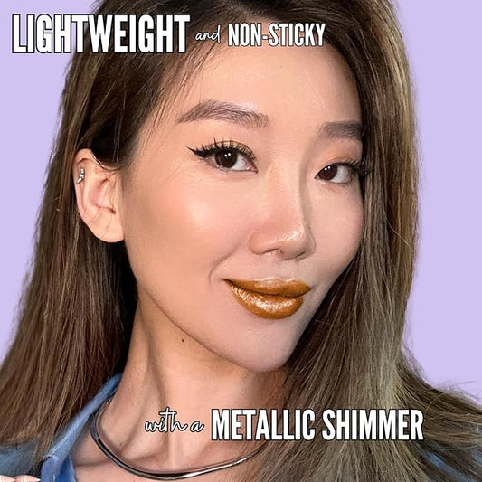 Mynena Gold Glitter Lip Gloss Non-Sticky Filled with Iridescent Sparkles | Lightweight Shimmer Lip Topper – Paraben-Free | Demi-Sheer Lipgloss from Cosplay to Everyday Glam | ISunny