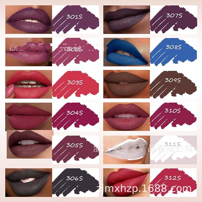 MAEPEOR Matte Lip Liner Set 12 Bold Colors Highly Pigmented Smoothly Velvet Lipliner Pencil Long Lasting Waterproof Lip Liners (Color 01)