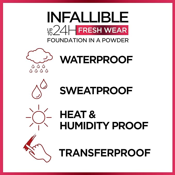 L'Oreal Paris Makeup Infallible Fresh Wear Foundation in a Powder, Up to 24H Wear, Waterproof, Sienna, 0.31 oz.