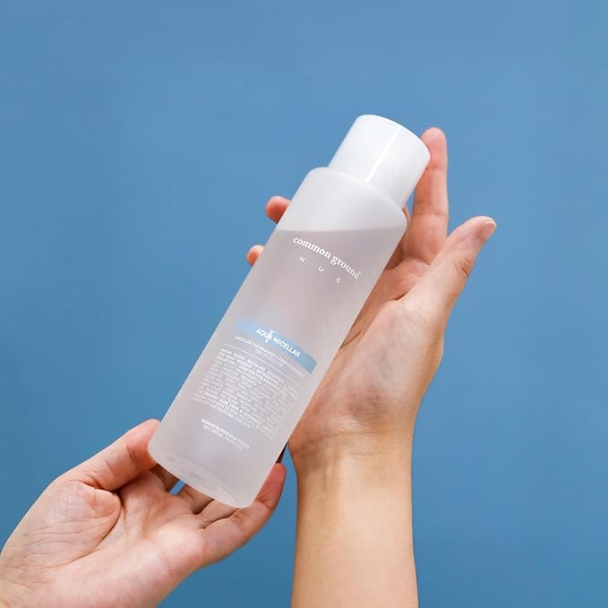 COMMON GROUND NUE Aqua Micellar Water Makeup Remover 3-in-1 Cleanser, Astringent, Makeup Remover, Non-Greasy, No-Rinse, Hydrating, Plant-Based, Organic Aloe Vera & Cucumber, 8.4 Fl Oz (Pack of 2)