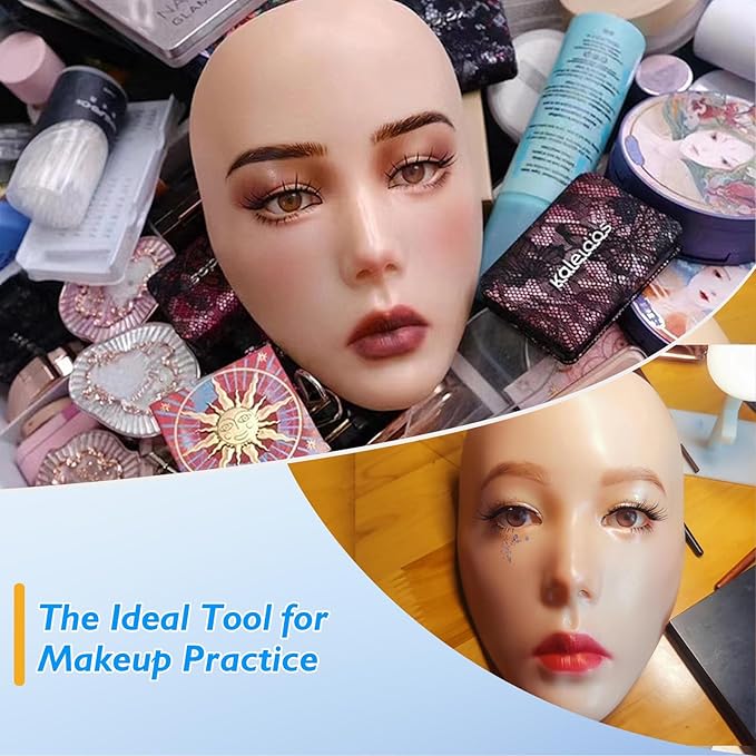Silicone Makeup Practice 5D Face Board, Reusable Beginners to practice eyesmakeup Face Eyes Silicone False Cosmetologist,Real Person Training Model for Self-Study and Beginners or Makeup Artist Show