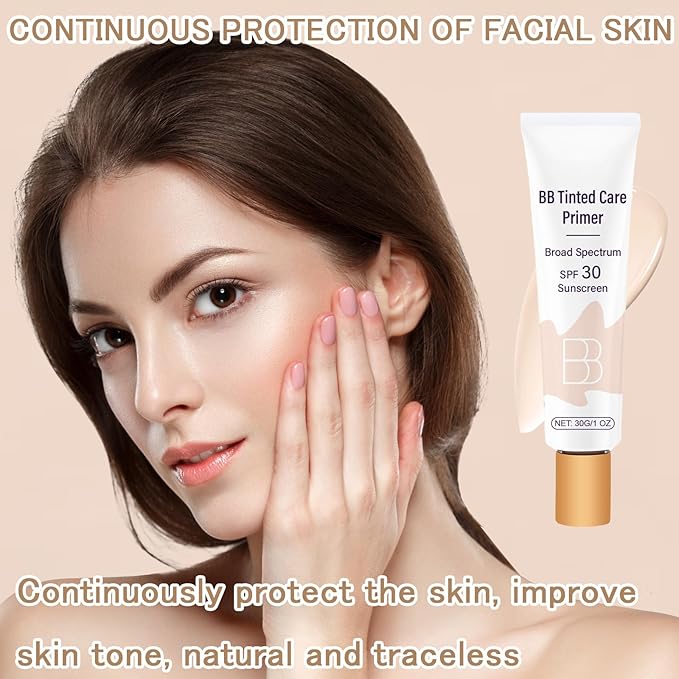 BB Cream Tinted Moisturizer SPF 30, BB Tinted Primer Full Coverage, Even Skin Color Hydrating and Smoothing