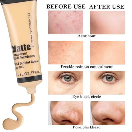 Boobeen Full Coverage Foundation - Concealer Liquid Foundation Matte Creamy Foundation Smoothing Lightweight Flawless Makeup Base