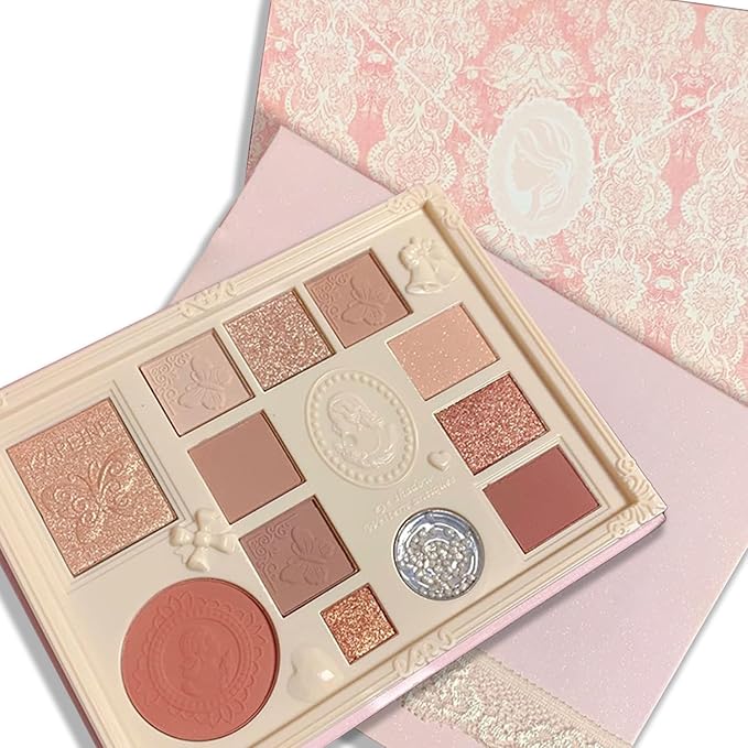 12 Color Embossed Eyeshadow Palette - Warm Pink Tones with Shimmer & Matte Finishes, Highly Pigmented, Long-Lasting, All-in-One Makeup Palette for Day & Night Looks