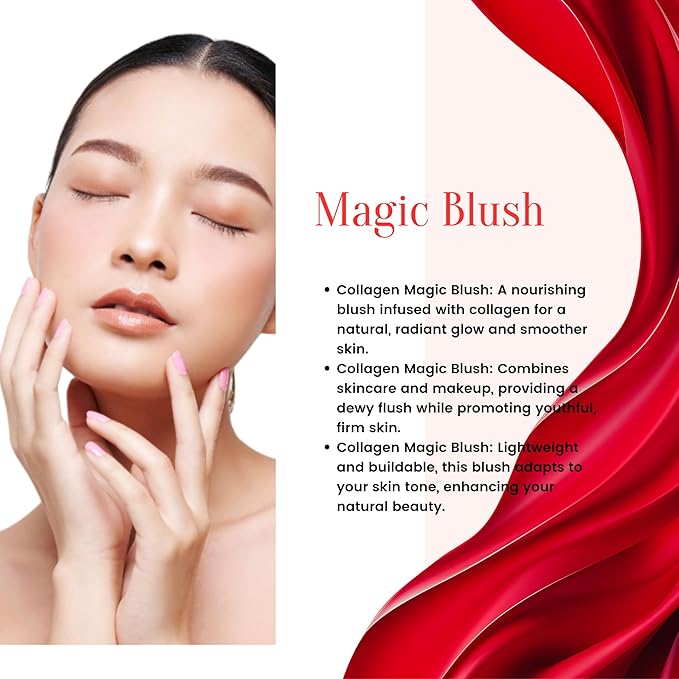 Magic Blush Collagen 30ml – Anti-Aging Liquid Blush with Collagen for Cheeks & Lips, Hydrating & Buildable Coverage, Long-Lasting Vegan Makeup for Natural Radiant Glow