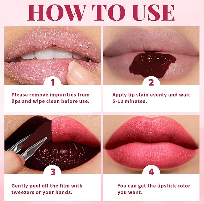 3 Colors Peel Off Lip Liner Stain, High Pigmented Long Wear Waterproof Magic Lip Stain Tattoo, Natural Matte Finish Lip Tint Pink Lip Gloss Set for Women, Non-Sticky Liquid Lipstick Lip Makeup