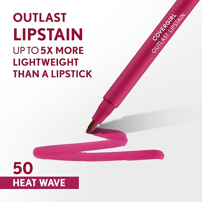 COVERGIRL Outlast Lipstain Bundle - 50 Heat Wave & 60 Plum Berry, Vegan Formula