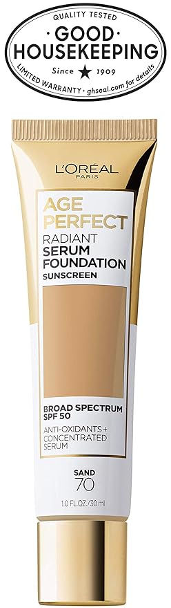 L'Oreal Paris Age Perfect Radiant Serum Foundation with SPF 50, Sand, 1 Ounce
