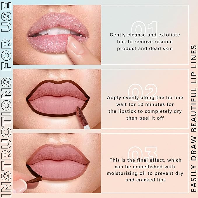 3 Colors Peel Off Lip Liner Stain Set, Tattoo Magic Color Matte Natural Reveal Lip Stain Lip Tint, Waterproof Long Lasting Highly Pigmented Color Lip Gloss Lipstick Makeup for Women and Girls