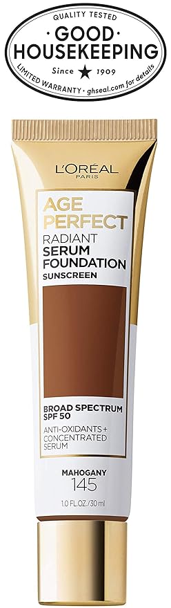 L'Oreal Paris Age Perfect Radiant Serum Foundation with SPF 50, Mahogany, 1 Ounce