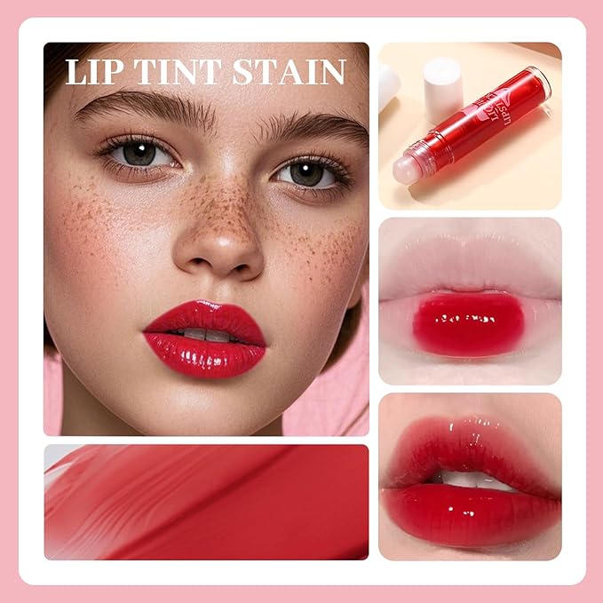 6 Colors Roll on Lip Tint Stain Set, Watery Vivid Color Waterproof Long Lasting Lip Gloss, Non-Stick Cup High Pigment Korean Liquid Lipstick Set, Multi-Use Lip and Cheek Tint Makeup