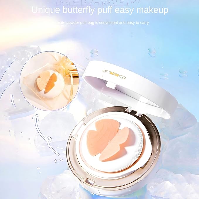 Meiyan Tang Lightweight Cushion Foundation BB Cream - Natural Coverage, Hydrating, Long-Lasting, Non-Drying, Waterproof, Anti-Sweat, Flawless Matte Finish, Unique Butterfly Puff Design