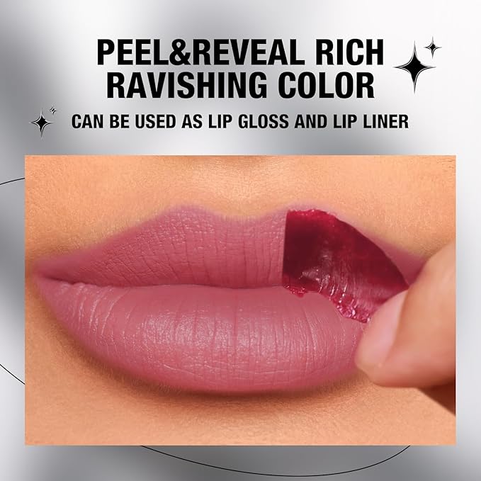 LANGMANNI 2 Colors Long-Lasting Peel Off Lip Liner Set, Waterproof & Smudge-Proof Matte Lip Liners Gift Makeup For Girls (#1+3)