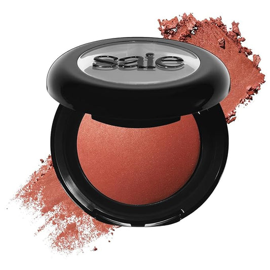 Saie Blush & Brush Duo - SuperSuede Baked Blush in Ciao (.01 oz) & Powder Blush Brush - Talc-Free, Moisturizing Blush with Vegan, Fluffy Brush for Seamless Application