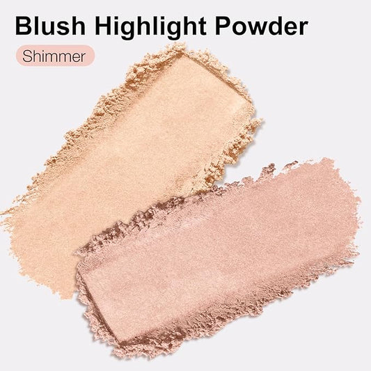 Boobeen Blush Contour Highlighter Makeup Palette, 2 Color Shimmer Smooth Powder Palette for Blush, Highlighting, Contouring the Face, Blendable Compact Highlight Contour Set