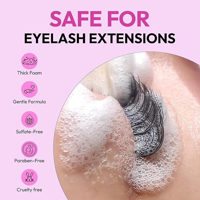 Large 120ml Lash Shampoo for Eyelash Extensions - Eyesy Lash Cleanser Gentle Foam Cleaner for Extensions, Clusters, Natural Eyelashes, Eye Makeup Remover Sulfate-Free Supply for Salon and Home Use