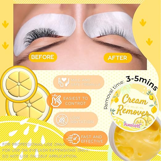 Axolotl Eyelash Extension Cream Remover 15g 0.51fl. oz | Removes Lash Extension Glue Effectively| Low Irritation | Sensitive Skin | Lash Extensions Supplies (Lemon)