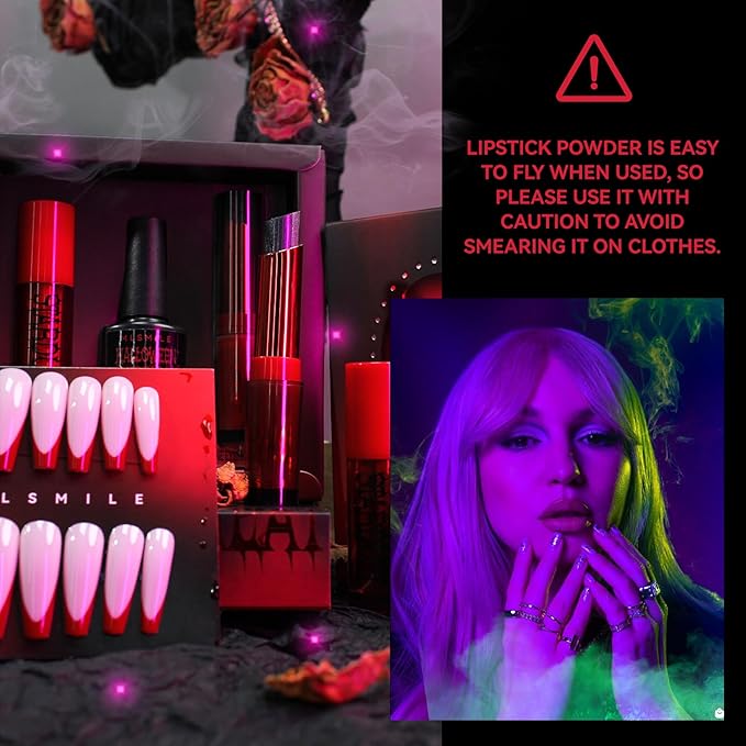 Halloween Makeup Kit,Halloween Press On Nail With Tools,SFX Make up Set Fake Blood Cream,Powder Lipstick,two-tone eyeshadow,2024 New Halloween Party Supplies