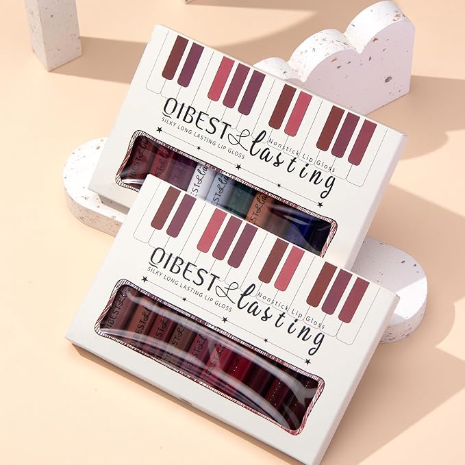 12Pcs Makeup Matte Lipstick Lip Kit, Non-Stick Cup Not Fade Velvety Liquid Lipstick Waterproof Long Lasting Durable Nude Lip Gloss Beauty Cosmetics Gift Box Makeup Set Kit (Vibrant Lip Collection)