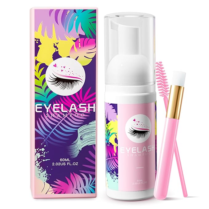 Buqikma Lash Wash for Eyelash Extension, 60Ml/2.11fl.Oz Eyelash Shampoo Kit with Lash Shampoo Brushes Gentle Lash Extension Cleanser for Professional Salon Use and Home Use