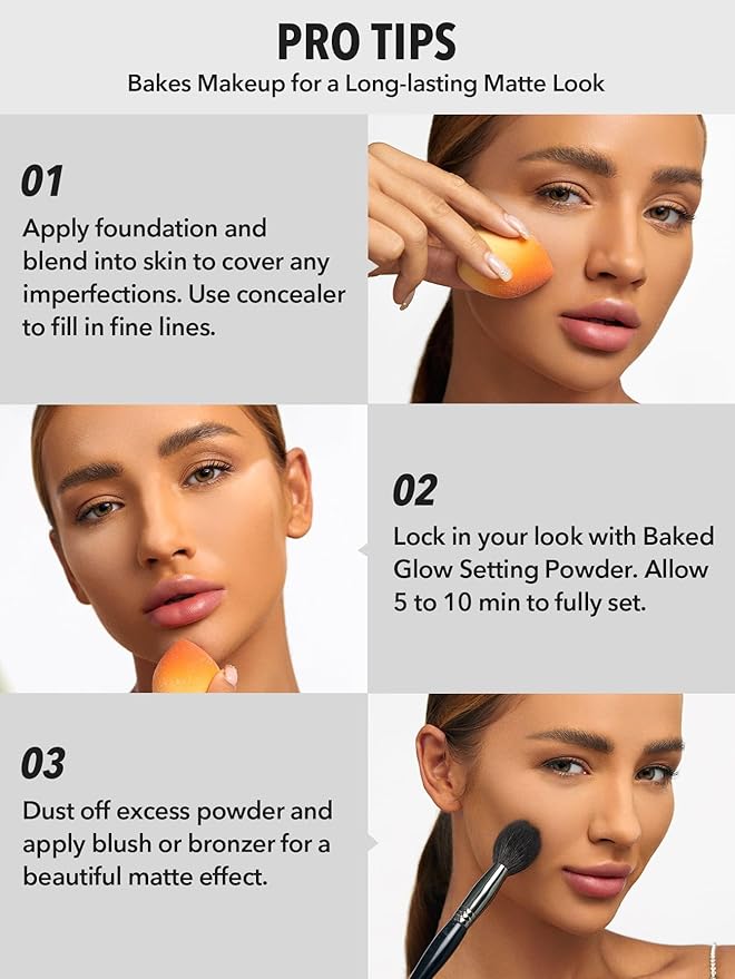 SHEGLAM Baked Glow Setting Powder Oil Control Loose Face Powder Translucent Pore-Less Flawless Smooths Fine Lines Glowy Powder - Light Brown