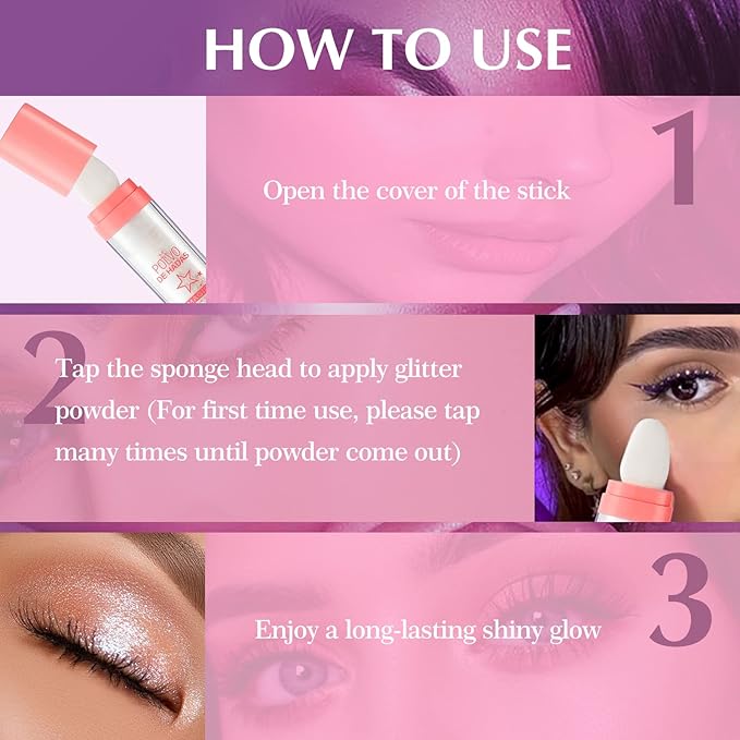 Ofanyia Highlighter Powder Stick, Polvo De Hadas Highlight Patting Powder, Body Brighten Glitter Shimmer Three-dimensional Sparkle Patting Powder for Face Eyes Lips Hair Body Glow Makeup