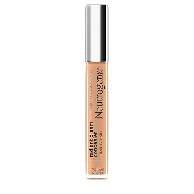 Neutrogena Healthy Skin Radiant Brightening Cream with Peptides & Vitamin E Antioxidant, Lightweight Perfecting Concealer Cream, Non-Comedogenic, Almond Medium 02 with warm undertones, 0.24 oz