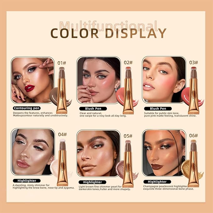Liquid Blush Beauty Wand, Liquid Face Concealer Contouring Stick Matte Liquid Highlight Blush with Cushion Applicator Attached Easy to Blend Long Lasting Smooth Super Silky Cream Blush Stick (01#)