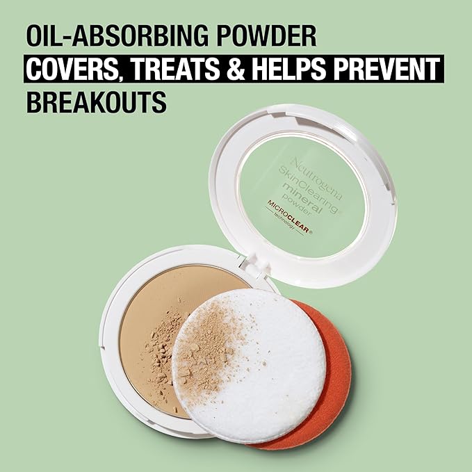 Neutrogena SkinClearing Mineral Acne-Concealing Pressed Powder Compact, Shine-Free & Oil-Absorbing Makeup with Salicylic Acid to Cover, Treat & Prevent Acne Breakouts, Nude 40, .38 oz (Pack of 2)