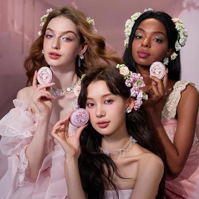 Flower Knows Midsummer Fairytales Embossed Blush 04 Summer Blossom+Butterfly Cloud Collar Angled Powder Brush Frosty Wisteria