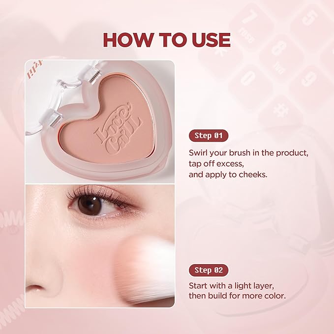 lilybyred Luv Beam Blur Cheek | Heart-Shaped Korean Powder Blush, Silky Texture, Lightweight, Soft Blurring Matte Finish, Long-Lasting, Natural Flush, Floral Woody Scent, 0.14 oz. (04 Blurry Rose)