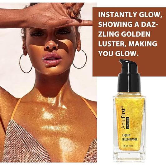 Liquid Illuminator Body Oil Glitter Waterproof 30ml Gold Glotion Highlighter Makeup Face Luminizer Moisturizing Light Shimmering Glow Non-sticky Long-lasting