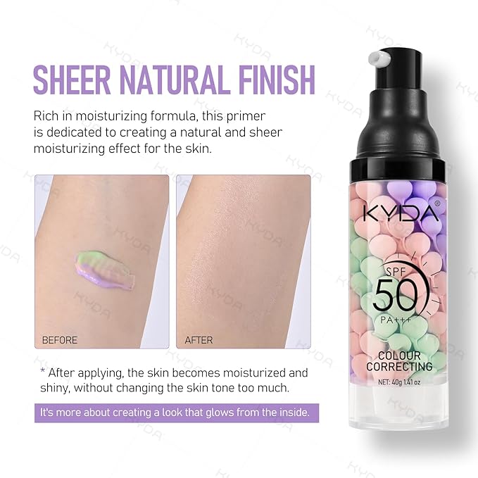 KYDA Color Correcting Facial Serum, SPF 50 PA+++, Moisturizing Makeup Primer, One Step Brightening Primer to Even Skin Tone, Oil Control Skin Corrector, Sheer Finish, Refreshing, Purple Pink Green