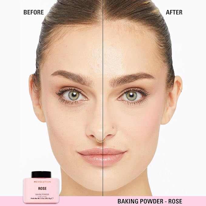 Revolution, Loose Baking Powder, Makeup Setting Powder, Long Lasting Coverage, Mattifies & Reduces Shine, Rose, 1.13 oz