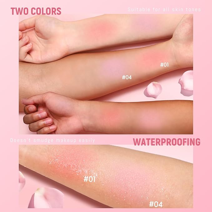 3D Rose Petal Blush for Cheeks, Soft Pink Cream to Powder Flower Blush Makeup Gift for Women, Natural Nude Dewy Finish Shimmer Buildable Face Rouge Rubor Highlighter Contour Makeup-Soft Pink
