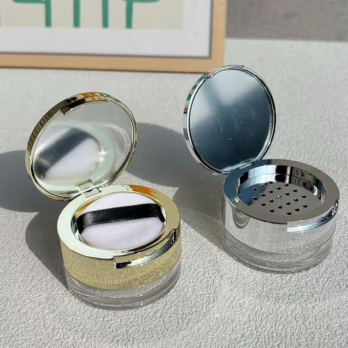 8 Gram Empty Makeup Powder Container with Puff Mini Loose Powder Compact Case Plastic Face Powder Box Refillable Bottle Cosmetic Jars, Makeup Tools Accessories