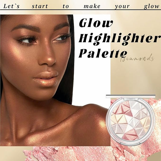 Multichrome Face Highlighter Palette Makeup, Blendable Shimmer High Glossy Natural Glow Highlighter Facial Illuminator Palette, Long Lasting Sparkling Baked Powder Highlighter Blush Makeup