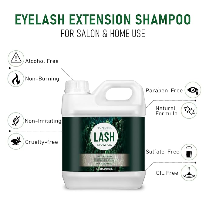 Lash Shampoo Bulk, Eyelash Cleanser for Extensions 2 Liters, Dispenser Pump, Safe Makeup Remover, Non-irritating or Burning Eyelid Foaming Cleanser for Professional Salon and Home Use