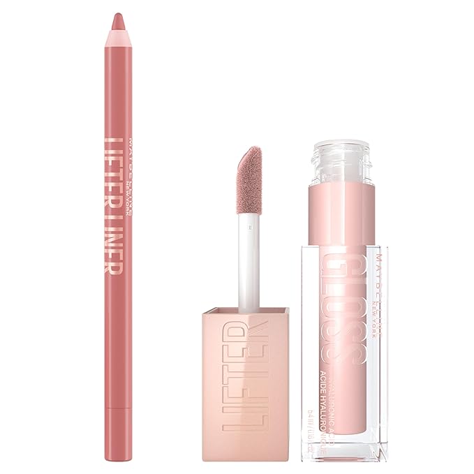 Maybelline Lifter Gloss and Lifter Liner Bundle, Lip Gloss and Lip Liner in Shades Ice and Line Leader, Pack of 2