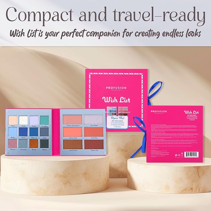 Profusion Cosmetics Wish List 18 Shade Makeup Palette, Richly Pigmented Multi Finish Eyeshadow, Highlighter, and Blush for Dazzling Eyecatchy Looks