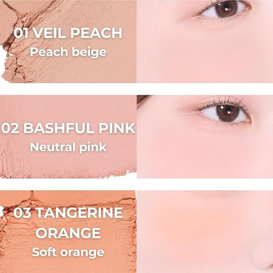 Fluffy Wear Blusher - Pressed Powder Cheek Blush with Airy and Soft Matte Blurring Finish Blendable & Buildable Natural Color Korean Makeup Vegan (03 TANGERINE ORANGE)