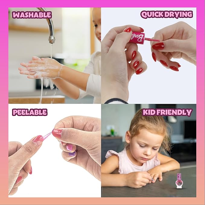Barbie Movie Kids Makeup Kit for Girls, Real Washable Toy Makeup Set, Barbie Gift, Play Makeup and Pretend Play Toys Ages 3 4 5 6 7 8 9 10 11 12, by Townley Girl