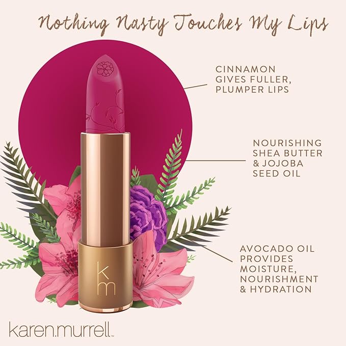 Karen Murrell - Natural Lip Stick 07 Fuchsia Shock - Pink Lipstick - Matte Finish, 100% Natural Ingredients, Moisturizes & Hydrates Lips - Paraben & Cruelty Free