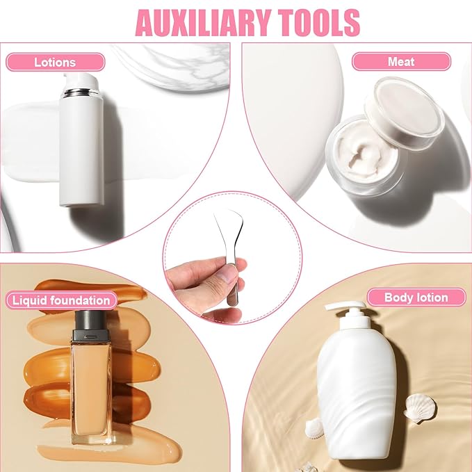 simarro 4-Piece Makeup Scraper Set, Mini Metal Makeup Scraper, Beauty Reusable Skin Care Spoon, Facial Beauty Accessories for Mixing and Sampling Botanical Masks, Skin Creams, Eye Creams, Serums