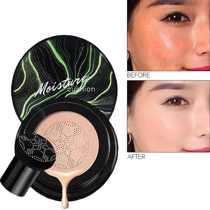 2PCS Mushroom Head Air Cushion CC Cream, Natural Moisturizing Highlighting Matte Oil Control Concealer Facial Blemish Concealer Foundation BB Cream for Women Girls (2PCS Natural)