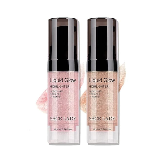 SACE LADY 2 Colors Liquid Highlighter Makeup Set Shimmer Shine Ultra-Smooth Radiant Illuminator Kit for Face Cheekbone Body Glow Bronzer Glitter Illuminating Highlighters Make-up, 2×0.2Fl Oz