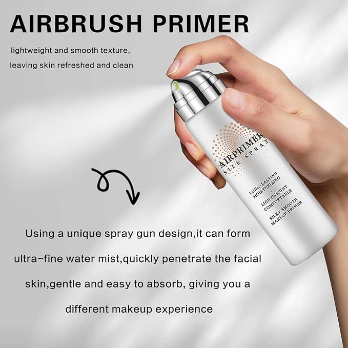 Airbrush Primer Face Makeup,Hydrating Primer for Oily and Mature Skin,Smoothes Skin Texture,Minimizes Appearance of Pores,Contains Hydrolyzed Silk and Hyaluronic Acid